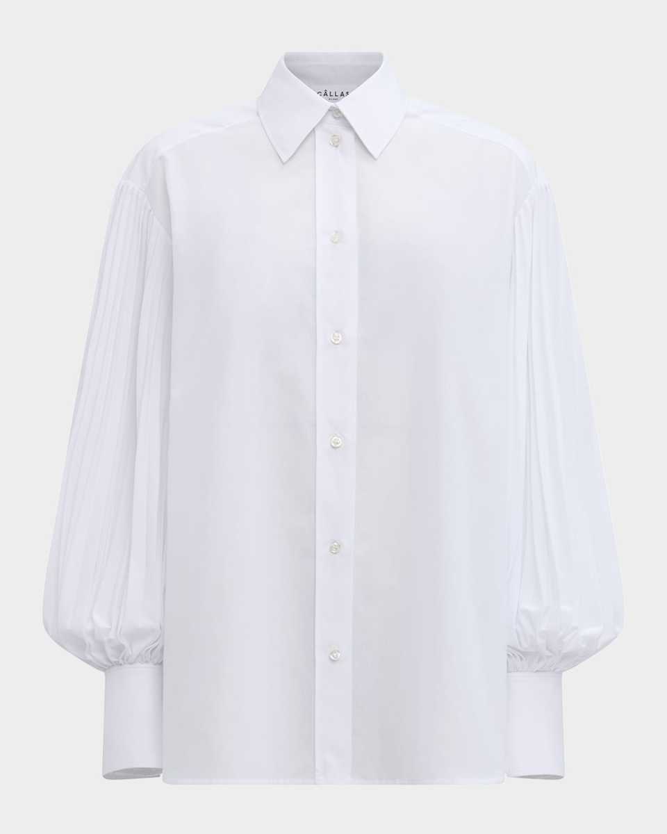 Viola Pleated-Sleeve Voile Blouse